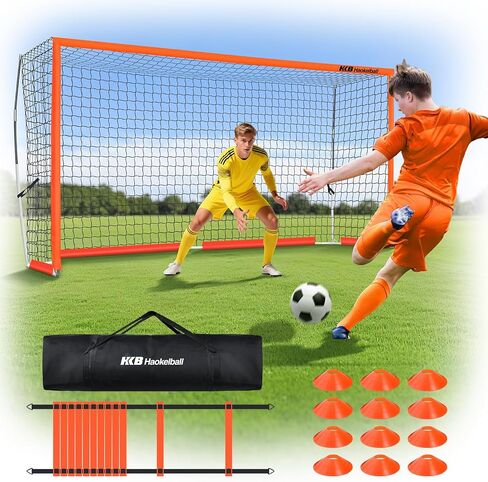 Haokelball Portable Soccer Goal for Backyard, 12x6 FT Soccer Net with Metal Post for Adult Youth Practice, Outdoor Training Equipment with Agility Ladder, Cones, Ground Stakes and Carry Bag in Saudi Arabia
