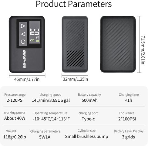 Mini Bike Pump Electric, 120 PSI Portable Bicycle Tire Inflator with Digital Gauge, Auto Shut-Off, Presta & Schrader Valve for Road Bike MTB E-Bike Cycling in Kuwait