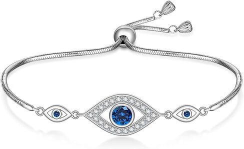 Evil Eye Bracelets 925 Sterling Silver Blue Evil Eye Bracelet for Women Dainty Greek Adjustable Protection Slide Chain Jewelry in Saudi Arabia