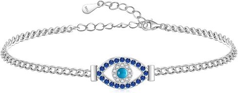 Evil Eye Bracelets 925 Sterling Silver Blue Evil Eye Bracelet for Women Dainty Greek Adjustable Protection Slide Chain Jewelry in Saudi Arabia
