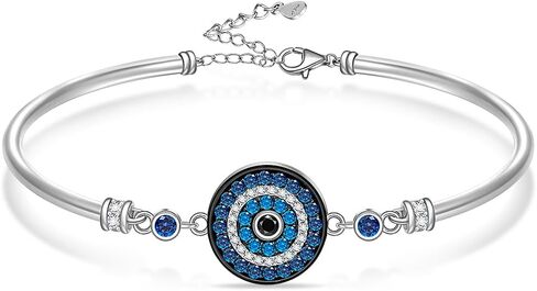 Evil Eye Bracelets 925 Sterling Silver Blue Evil Eye Bracelet for Women Dainty Greek Adjustable Protection Slide Chain Jewelry in Saudi Arabia