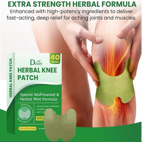 Herbal Knee Patches for Pain Relief: Natural Wormwood & Menthol for Temporary External Relief - Natural Adhesive Heat Patches for Joint and Muscle (40 Count (Pack of 1), 40, Count) in Kuwait