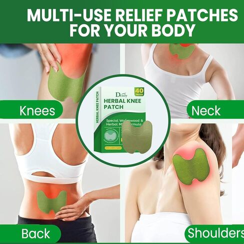 Herbal Knee Patches for Pain Relief: Natural Wormwood & Menthol for Temporary External Relief - Natural Adhesive Heat Patches for Joint and Muscle (40 Count (Pack of 1), 40, Count) in Kuwait