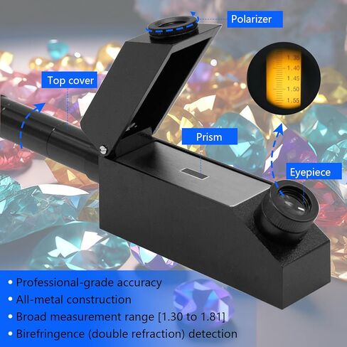 مقياس انكسار الأحجار الكريمة، جهاز اختبار الأحجار الكريمة لجميع الأحجار، أجهزة قياس انكسار مختبر الأحجار الكريمة الماسية للمجوهرات الذهبية والفضية، يقيس مؤشر الانكسار 1.30-1.81 in Kuwait