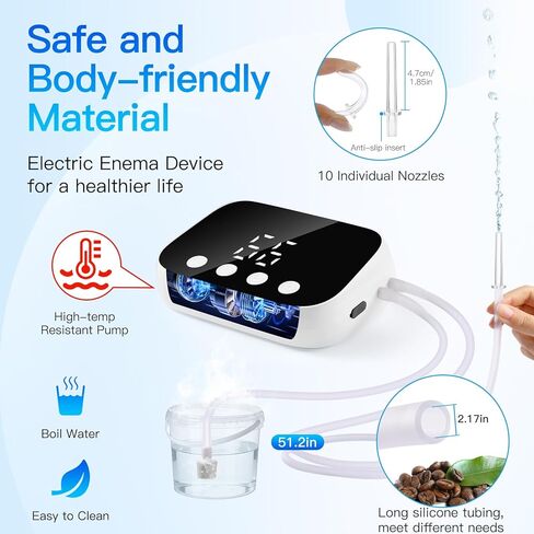 Enema Kit Electric, Enemas for Colon Cleanse for Women Men, Coffee Enema Organic Kit with LED Display 1-100Water Flow Rate Adjust, 3Long Silicone Hose, 10Reusable Tips, Easy Home Enema Hot Water Clean in Saudi Arabia