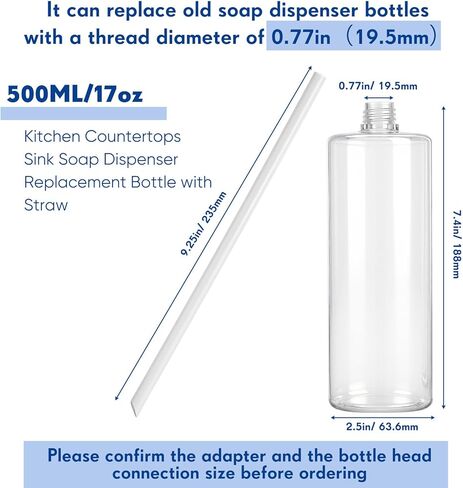 Updated Soap Dispenser Bottle for Kitchen Sink Replacement 500 ML/17 oz Under Sink Soap Dispenser Bottle with Straw Suitable for Dishwashing Liquid Hand Lotion in Kuwait