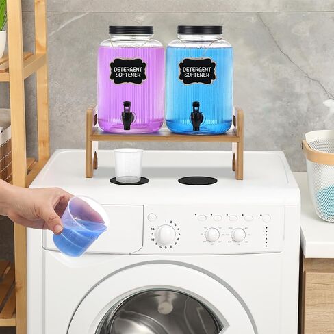 2-Pack Laundry Detergent Dispenser with Bamboo Stand，1 Gallon Laundry Soap Dispenser with Measuring Cup，Glass Laundry Detergent Containr for Laundry Room Organization and Storage in Saudi Arabia