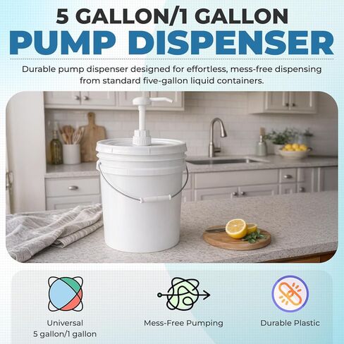 موزع مضخة هانديت سعة 5 جالون أو جالون واحد - 1 أونصة لكل مضخة، 38/410 خيط - مضخة جالون شديدة التحمل للسوائل السميكة والصابون والشامبو والمستحضرات ومستلزمات التنظيف in Kuwait