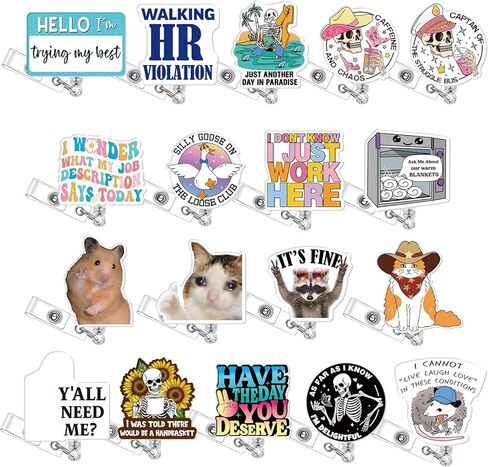 Geyoga 18 Pcs Funny Nurse Badge Reel Cute Retractable Nurse Badge Reel Holder ID Clips for Doctor Student Men Women Office Nurses Lanyard Supplies Accessories Bulk Gifts(Funny Style) in Kuwait