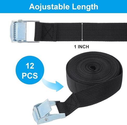 12 Packs 1" x 13FT Cam Buckle Tie Down Straps, 600lbs Capacity Lashing Straps for Securing Cargo, Kayak, Canoe, Motorcycle, Bike, Truck and Luggage (Black) in Saudi Arabia
