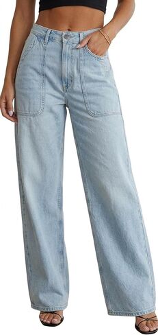 Women's Wide Loose Straight Leg Jeans Trendy High Rise Jeans for Women Baggy Denim Pants with Pockets in Saudi Arabia
