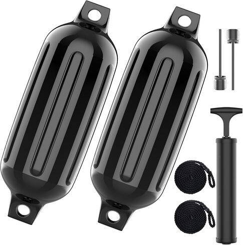 Boat Bumpers Fenders, Boat Bumpers, Inflatable Cylindrical Twin Eye Ribbed Comes with Ropes Boat Bumpers for Docking, Black, White, Grey, Navy Blue, 4 Pack 4.5 x 16 inches in Saudi Arabia