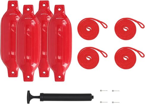 Rockville Boat Fender Package 4.5in x 16in Marine Bumpers with Dock Lines & Pump for Docking and Boat Protection in Saudi Arabia