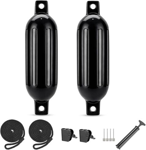 مصدات القارب لرسو السفن 5.5 بوصة/6.5 بوصة/8.5 بوصة مصد قارب بحري مضلع قابل للنفخ مع خطوط حاجز 6.5 قدم، مضخة يدوية، مشابك شماعات من الفولاذ المقاوم للصدأ in Kuwait