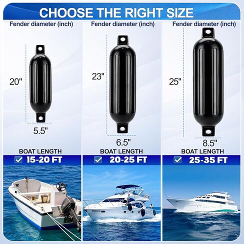 مصدات القارب لرسو السفن 5.5 بوصة/6.5 بوصة/8.5 بوصة مصد قارب بحري مضلع قابل للنفخ مع خطوط حاجز 6.5 قدم، مضخة يدوية، مشابك شماعات من الفولاذ المقاوم للصدأ in Kuwait