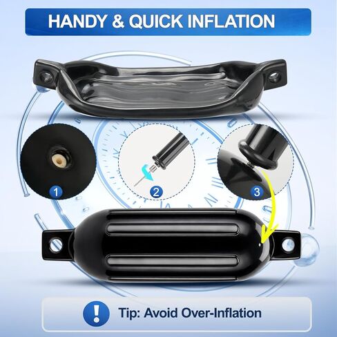 مصدات القارب لرسو السفن 5.5 بوصة/6.5 بوصة/8.5 بوصة مصد قارب بحري مضلع قابل للنفخ مع خطوط حاجز 6.5 قدم، مضخة يدوية، مشابك شماعات من الفولاذ المقاوم للصدأ in Kuwait