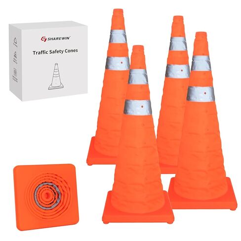 SHAREWIN 18 Inch 4 Pack Collapsible Traffic Safety Cones - Orange Multi Purpose Pop-up Cones with Reflective Collar for Road Safety, Driving Training, Parking, Sports in Saudi Arabia