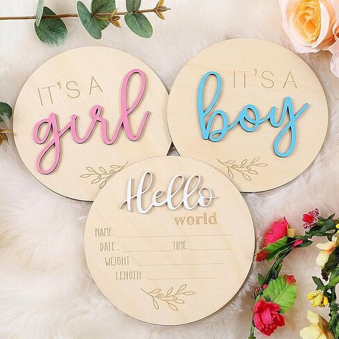 3 Pcs Gender Reveal Sign for Baby Birth Its a Boy Its a Girl Wooden Announcement Sign for Hospital Newborn Welcome Board for New Boys and Girls He or She Photography Prop Gender Reveal Decor in Saudi Arabia