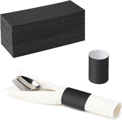 500 قطعة من حلقات المناديل الورقية - أربطة مناديل ذاتية اللصق، أشرطة لف فضية لحفلات أعياد الميلاد وحفلات الزفاف ولم شمل الأسرة والمناسبات (أسود) in Kuwait