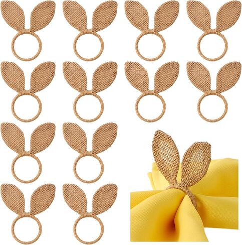 APTWOW Easter Bunny Napkin Rings Set of 12 - Hessian Easter Rabbit Ear Napkin Holder, Farmhouse Napkin Rings for Spring Birthday Wedding Party Banquet Table Decorations in Saudi Arabia
