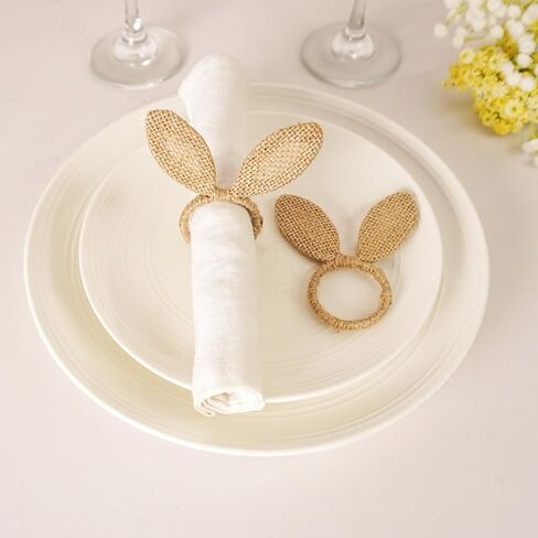 مجموعة حلقات منديل عيد الفصح مكونة من 6 قطع، حلقات منديل الأذن من الخيش على شكل أرنب الجوت، حامل حلقات منديل أذن الأرنب لحفلات عيد الفصح ومأدبة الطعام وتزيين طاولة الربيع in Kuwait