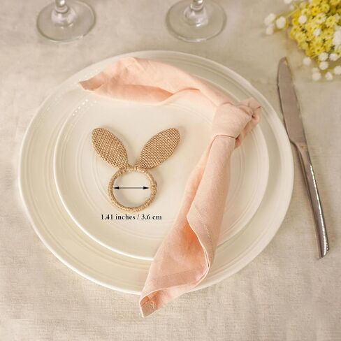 مجموعة حلقات منديل عيد الفصح مكونة من 6 قطع، حلقات منديل الأذن من الخيش على شكل أرنب الجوت، حامل حلقات منديل أذن الأرنب لحفلات عيد الفصح ومأدبة الطعام وتزيين طاولة الربيع in Kuwait