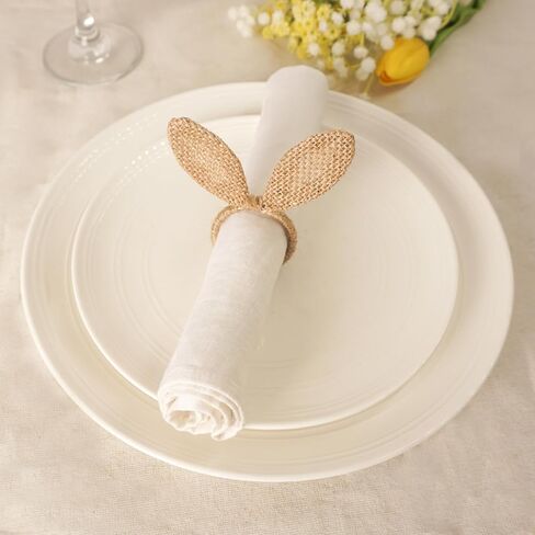 مجموعة حلقات منديل عيد الفصح مكونة من 6 قطع، حلقات منديل الأذن من الخيش على شكل أرنب الجوت، حامل حلقات منديل أذن الأرنب لحفلات عيد الفصح ومأدبة الطعام وتزيين طاولة الربيع in Kuwait