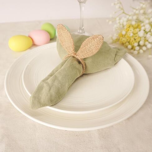 مجموعة حلقات منديل عيد الفصح مكونة من 6 قطع، حلقات منديل الأذن من الخيش على شكل أرنب الجوت، حامل حلقات منديل أذن الأرنب لحفلات عيد الفصح ومأدبة الطعام وتزيين طاولة الربيع in Kuwait