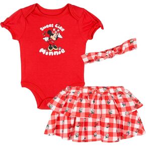 Disney Minnie Mouse Baby Girls Bodysuit, Skirt and Headband 3 Piece Outfit Set Newborn to Infant Sizes (Newborn - 24 Months) in Kuwait