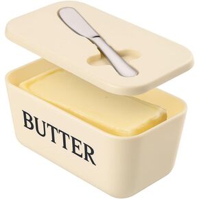 طبق زبدة بلاستيكي كبير مع غطاء وسكين، حافظة حامل زبدة PP للطعام مع غطاء لثلاجة المطبخ وحاوية زبدة سوداء in Kuwait