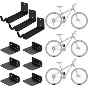 شماعة دواسة الدراجة المثبتة على الحائط من EVERHANGER، رف دراجة المرآب عالي التحمل، خطافات دراجة أفقية، تحمل ما يصل إلى 70 رطل، 3 عبوات in Kuwait