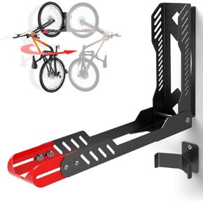 Swivel Bike Wall Mount, Space Saving Bike Rack Garage, No Heavy Lifting Required Bicycle Wall Mount, Vertical Wall Bike Hanger Can Holds up to 77 lbs, Red in Kuwait