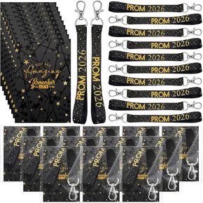 24 مجموعة PROM 2025 حفل التخرج تفضل PROM LANYARD CHEAIN CHAINDER CLASS OF 2025 KEYCAIN مع أكياس البطاقات للكلية (أسود) in Kuwait