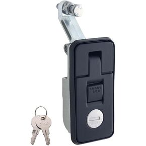 قفل مزلاج ضغط، سبيكة زنك مع 2 مفتاح مزلاج تثبيت على الزناد، مزلاج رافعة دافق للشاحنة، البحرية، عربة سكن متنقلة، صندوق تخزين، أسود، 8.5 سم × 4 سم in Kuwait