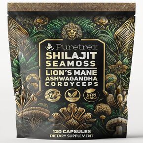 مجمع فطر عرف الأسد مع طحالب البحر والأشواغاندا والكورديسيبس + شيلاجيت - 120 كبسولة نباتية للطاقة والتركيز ودعم التكيف in Kuwait