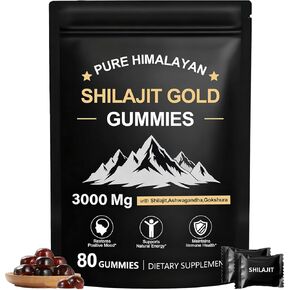 Shilajit Gummies for Men & Women, Rich in Ashwagandha Gaulshura Fulvic Acid 85 Micronutrients, No Added Sugar Non-GMO 100% Natural Organic, Energy Support & Overall Health, 80 Gummies in Saudi Arabia