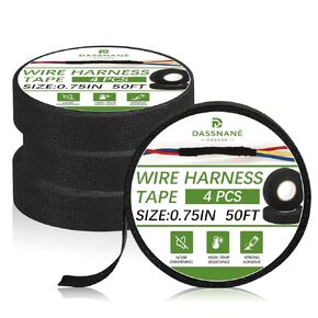 4 Rolls Wire Harness Tape,High Temp Automotive Wiring Harness Cloth Tape,for Engine Harness Wrap Protection, Noise Dampening, and Cable Protection 3/4 Inch x 50FT in Kuwait