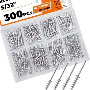 300 PCS 5/32" Blind Rivets, Aluminum Pop Rivet Kit, 4 Sizes Assortment – 1/4 5/16 3/8 1/2 Lengths, Dome Head, Open-End, Steel Mandrel in Kuwait