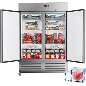 فريزر تجاري ببابين مجمدات عمودية، 49 قدم مكعب لمرآب مطبخ المطعم، 54 بوصة عرض من الفولاذ المقاوم للصدأ مع 8 أرفف قابلة للتعديل، التحكم في درجة الحرارة -8 درجة فهرنهايت ~ -1 درجة فهرنهايت، معتمد من ETL وDOE in Kuwait