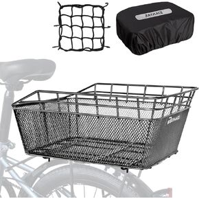 RAYMACE Bike Basket Rear with Cargo Net and Waterproof Cover, Wire Bicycle Basket Large Capacity Storage, Fits for Most Bicycle and Electric Bike with Rear Rack in Kuwait