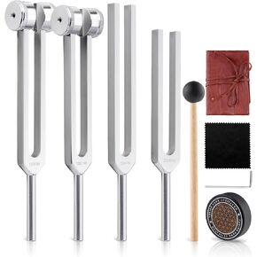 Tuning Forks for Healing Set-128Hz, 136.1Hz, 256Hz, 384Hz Weighted & Unweighted with Activator & Pouch-Complete Sound Therapy Kit for Chakra Balancing, Yoga, Meditation, Stress Relief & Energy Healing in Kuwait