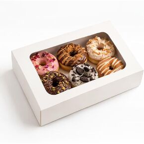 صندوق دونات إف سي ماير نصف دزينة مع نافذة، تصميم سهل المنبثقة، يحمل 6 دونات أو فطائر أو معجنات مزخرفة، مثالي لتقديم الطعام على الساندويتش، مقاس 11.5 × 8 × 2.25 (عبوة من 100 قطعة) in Kuwait