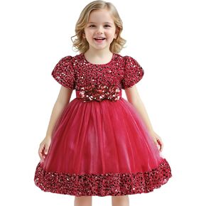 Agqt Flower Girl Dress V-Back Shuffle Sleeve Dresses Girls Tulle Dress for Wedding First Complet in Kuwait