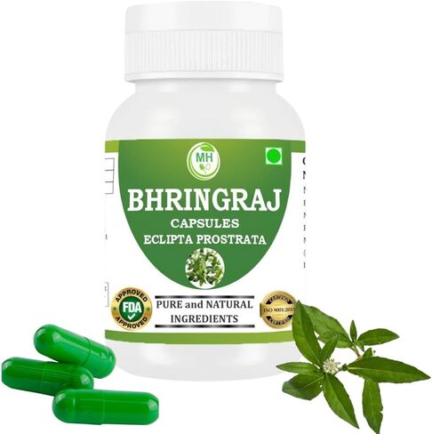 كبسولات بهرينجراج | ملحق عشبة الأيورفيدا إكليبتا ألبا | شعر | الجلد والعافية | نباتي 100% | 500 مجم لكل جرعة | 60 كبسولة نباتية (عبوة من 1) in Kuwait