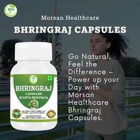 كبسولات بهرينجراج | ملحق عشبة الأيورفيدا إكليبتا ألبا | شعر | الجلد والعافية | نباتي 100% | 500 مجم لكل جرعة | 60 كبسولة نباتية (عبوة من 1) in Kuwait
