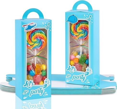 VGOODALL 12PCS Party Favor Boxes,3" x 2" x 9" Blue Doll Gift Boxes with Window Handle for Boys Birthday Bridal Shower Party in Kuwait