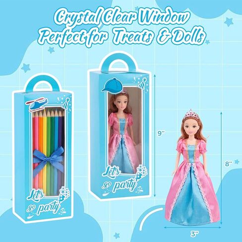 VGOODALL 12PCS Party Favor Boxes,3" x 2" x 9" Blue Doll Gift Boxes with Window Handle for Boys Birthday Bridal Shower Party in Kuwait