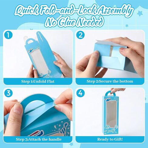 VGOODALL 12PCS Party Favor Boxes,3" x 2" x 9" Blue Doll Gift Boxes with Window Handle for Boys Birthday Bridal Shower Party in Kuwait