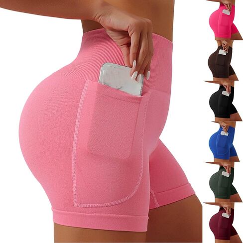 Biker Shorts Women with 2 Deep Pockets High Waist Seamless Tummy Control Fitness Quick Dry Workout Yoga Booty Short in Saudi Arabia