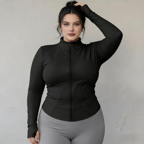 سترة رياضية نسائية سريعة الجفاف، بأكمام طويلة وسحاب - معطف للتمرين مناسب للياقة البدنية in Kuwait
